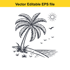 Obraz premium Retro Palm Tree Sunset Graphic Vintage Tropical Design Silhouette Illustration Vacation Vibes Island Getaway Nature Inspired Vector Art