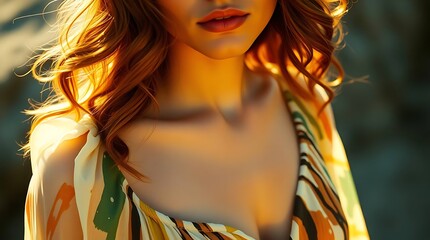 Woman model portrait with hand-painted floral dress