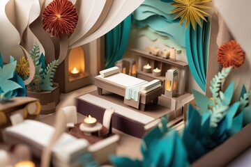 invitation marketing template of exclusive spa massage relax service, the vibe is elegnant and luxury, minimalistic cut out paper style