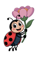 Cute ladybug holding a beautiful purple flower a cartoon illustration for children s books or educational materials Ladybug with flower cheerful expression style
