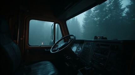 Fototapeta premium Eerie quiet truck interior at night