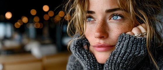 Thoughtful woman in a cozy sweater