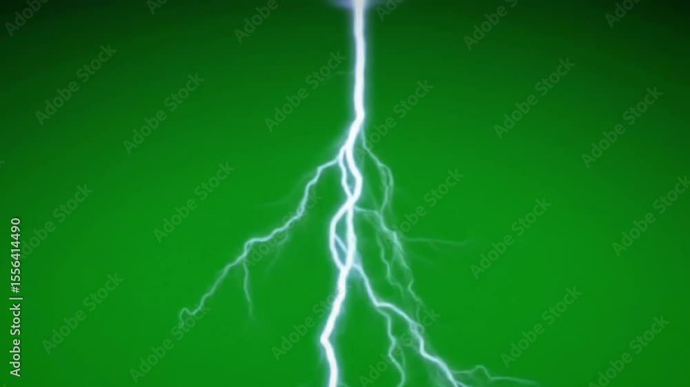 Poster dynamic lightning strikes on green screen background effect for compositing visuals