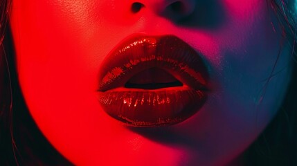 Woman's lips in dark tension