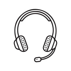Black and White Headset Icon Line Art Design headphones