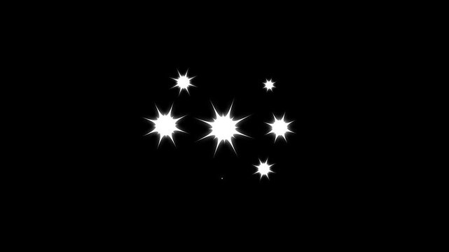 Glowing stars sparkle on black screen, sparkling stars Shine animation, Twinkle star glitter sparkle, white cartoon, flat, vector, doodles style stars blinking. Glow twinkle movement timeline. 4k