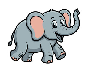 Cute cartoon elephant illustration in walking pose Smiling with large ears and trunk cute animal drawing children kids drawing image graphic vector happy