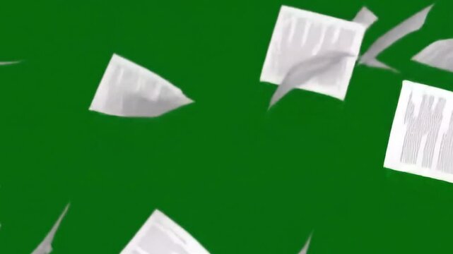 Falling paperwork on green screen background animation perfect for office or business themes