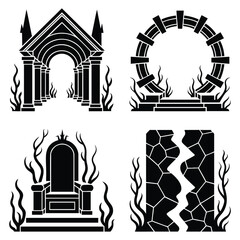 Fototapeta premium Pixel Art: Gothic Architecture, Ruins, and Mystical Portals