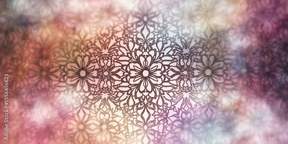 Poster delicate floral pattern overlaying a soft pastel background with diffused light and color gradients