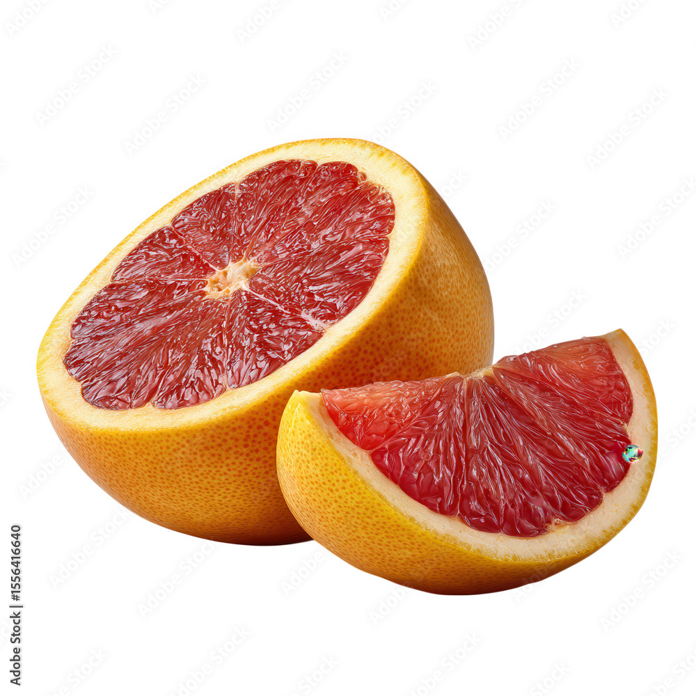 Poster halved grapefruit and slice isolated on transparent background
