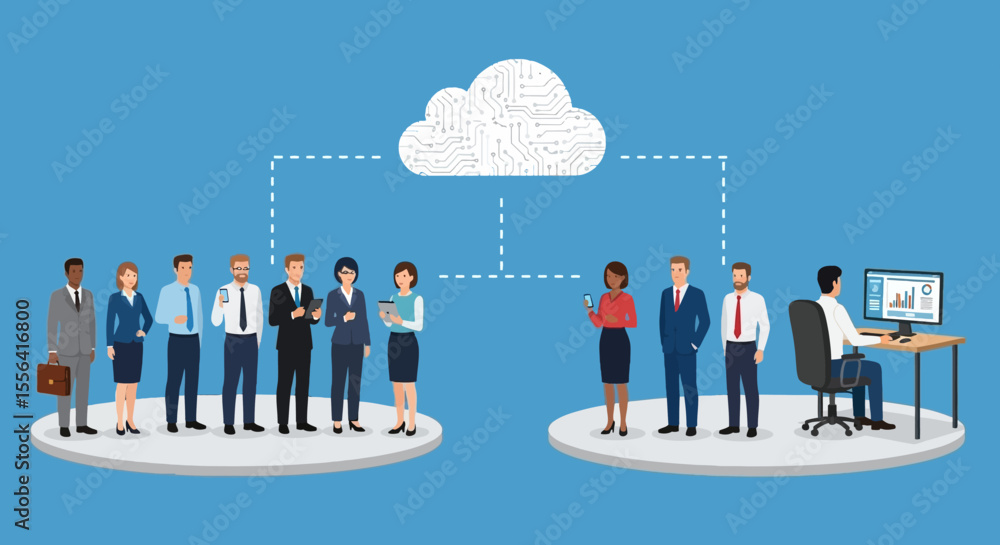 Poster cloud computing connecting teams and enhancing collaboration