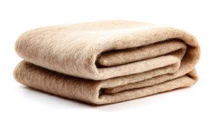 Two Soft Folded Beige Blankets Isolated on White Background