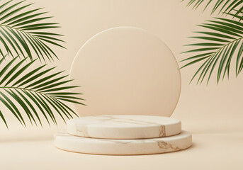 Elegant Marble Podium with Tropical Leaves for Product Display and Presentation