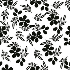 Fototapeta premium Tropical flower pattern seamless, silhouette of blooming, hand drawn botanical, Floral leaf for spring and Summer time, natural ornaments for textile, fabric, wallpaper, background design. 
