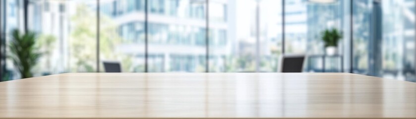 Empty Wooden Tabletop Against Blurred Office Background, Office Table, Mockup