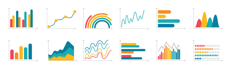 Colorful flat design charts and graphs collection
