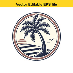 Retro Palm Tree Sunset Graphic Vintage Tropical Design Silhouette Illustration Vacation Vibes Island Getaway Nature Inspired Vector Art