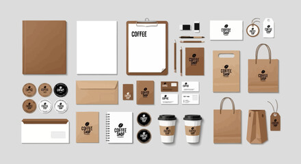 Kraft Paper Coffee Shop Branding Mockup Stationery & Packaging Design