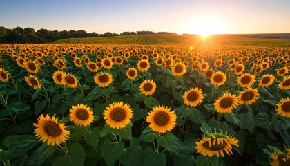 Obraz premium Sunflower field at sunset