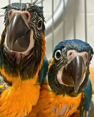 Blue and Yellow Macaws Screaming