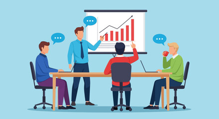 Business Meeting Team Presentation, Growth Strategy, and Data Analysis