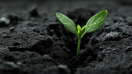 Small green sprout breaking through dark soil, symbolizing growth and perseverance, growth, green, sprout, soil, nature, plant