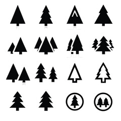 Black Silhouette Christmas Tree Icons Set Various Styles Simple Designs icon set