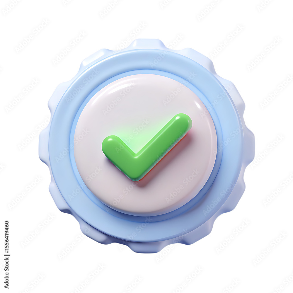 Fototapete 3d rendered green checkmark inside a circular badge with blue and white layers isolated on transpare