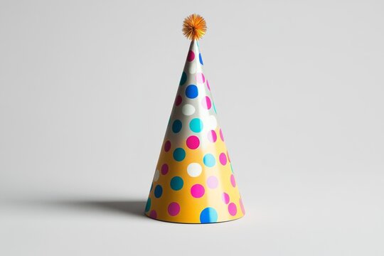 Brightly colored polka dot party hat representing festive celebrations and joyful occasions