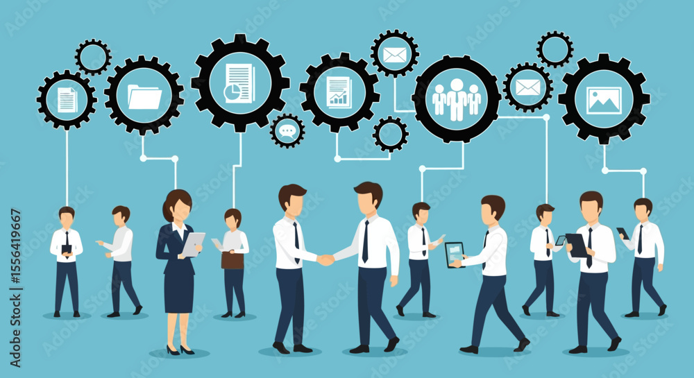 Poster streamlined teamwork enhanced collaboration and efficient workflow illustration