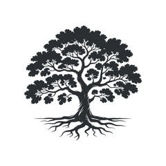 Silhouette of a large mature tree with extensive roots Black silhouette full canopy and robust root system silhouette nature forest wood plant canopy