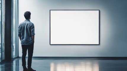 Fototapeta premium Man looking at blank gallery wall art