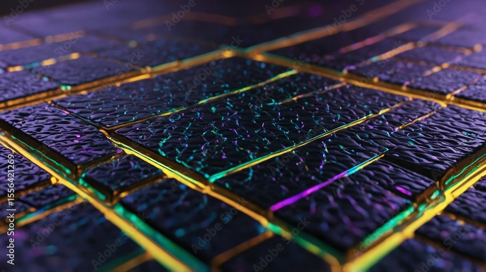Poster colorful abstract texture with reflective surfaces and intricate patterns illuminated by soft light 