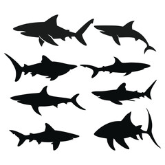 Fototapeta premium Shark, Silhouette, Shark Silhouette Vector Set On White Background