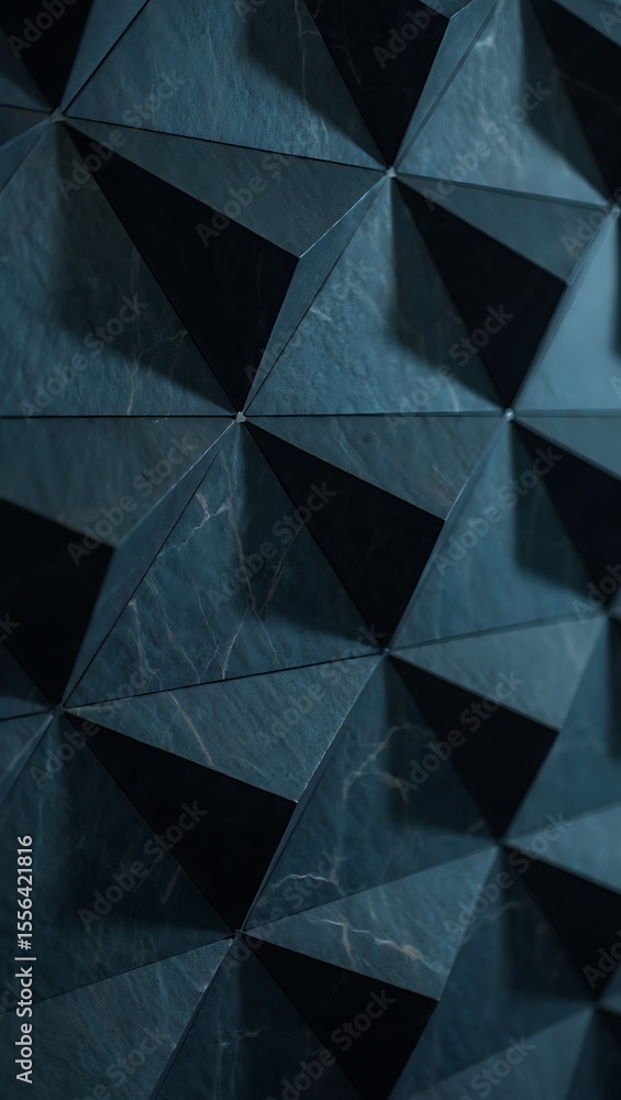 Aufkleber dark blue geometric marble surface with a repeating triangular pattern and subtle lighting