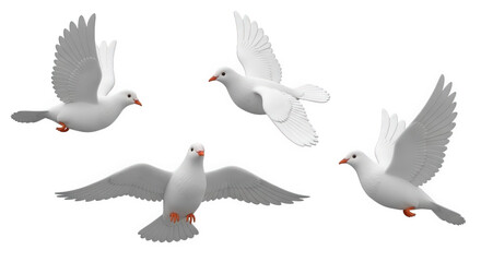 Graceful white doves soar against a dark backdrop, a symbol of peace, freedom, and serene elegance in avian flight, transparent background