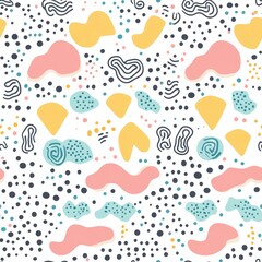 Playful Memphis Style Seamless Pattern with Colorful Shapes