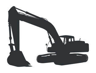 Silhouette of a Large Excavator with Arm and Bucket Simple black silhouette large excavator excavator construction heavy equipment silhouette machine digger earthmoving industrial