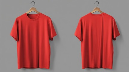 Flat lay of front and back views of a bright red T-shirt, clean lines and no branding, ideal for print-on-demand templates