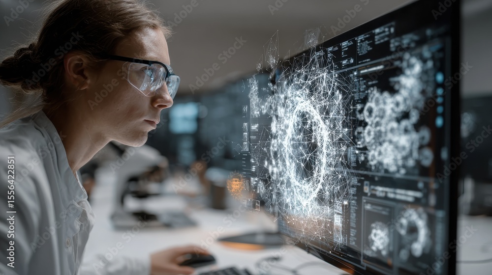Poster person working with science research and development generative ai