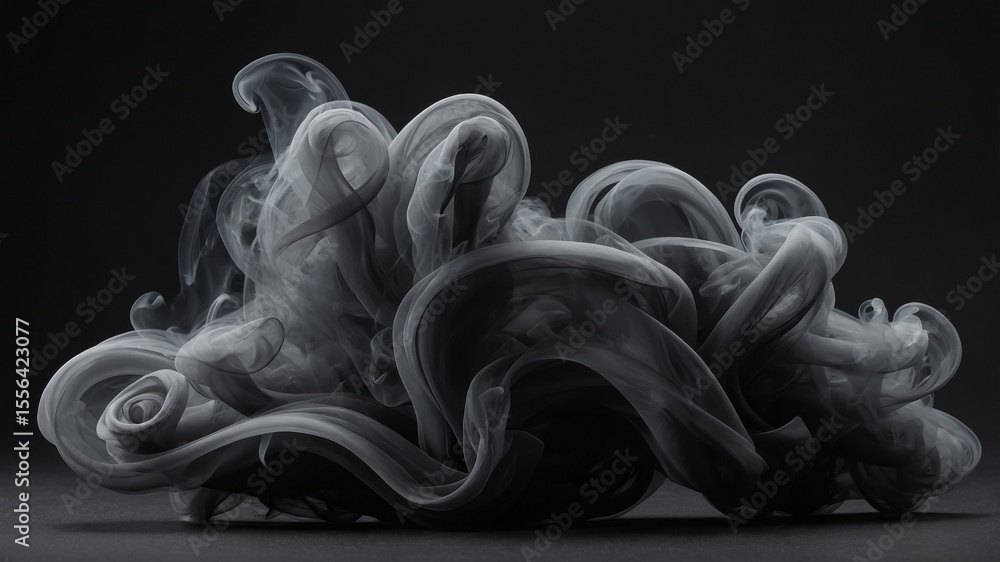 Poster dynamic swirling smoke creates intricate patterns on a dark background, showcasing fluid motion and 