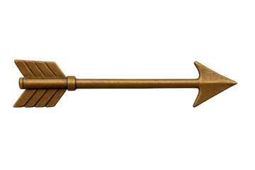 Golden metallic arrow pointing rightward, symbolizing navigation, archery trajectory, and forward momentum against transparent backdrop