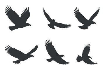 Silhouette Collection of Birds in Flight Simple black silhouettes birds soaring through the air bird eagle silhouette flying avian wildlife nature animal vector