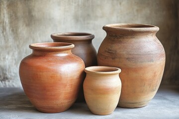 Four terracotta pots of various sizes, showcasing traditional pottery craftsmanship