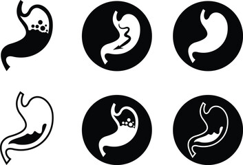 Fototapeta premium Stomach organ icon set biology digestion function. contains gastric juice to aid digestion and ascend to the intestine. ache, healthcare symbol. Anatomy, healthy. silhouette Outline, flat design.