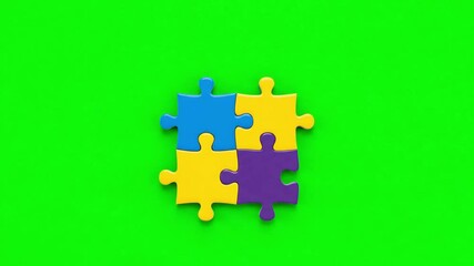 Vibrant Puzzle Pieces on Green Screen Background: Chroma Key and Abstract Elements