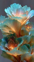 Bioluminescent flowers glowing in dark