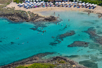 Aerial view of Lichadonisia which is island popular with boat trippers. the Greek Bahamas, in North Evia, Greece