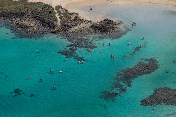 Aerial view of Lichadonisia which is island popular with boat trippers. the Greek Bahamas, in North Evia, Greece